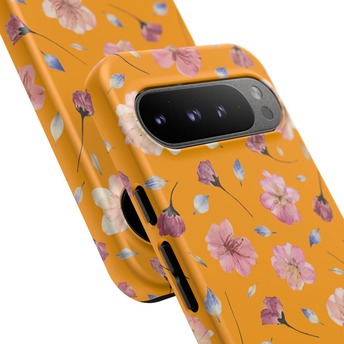 Coque Téléphone Samsung, iPhone & Google Pixel Renforcée Mate – Design Floral Fleurs de Cerisier sur Fond Couleur Curcuma| Protection Antichoc | Idée Cadeau Femme