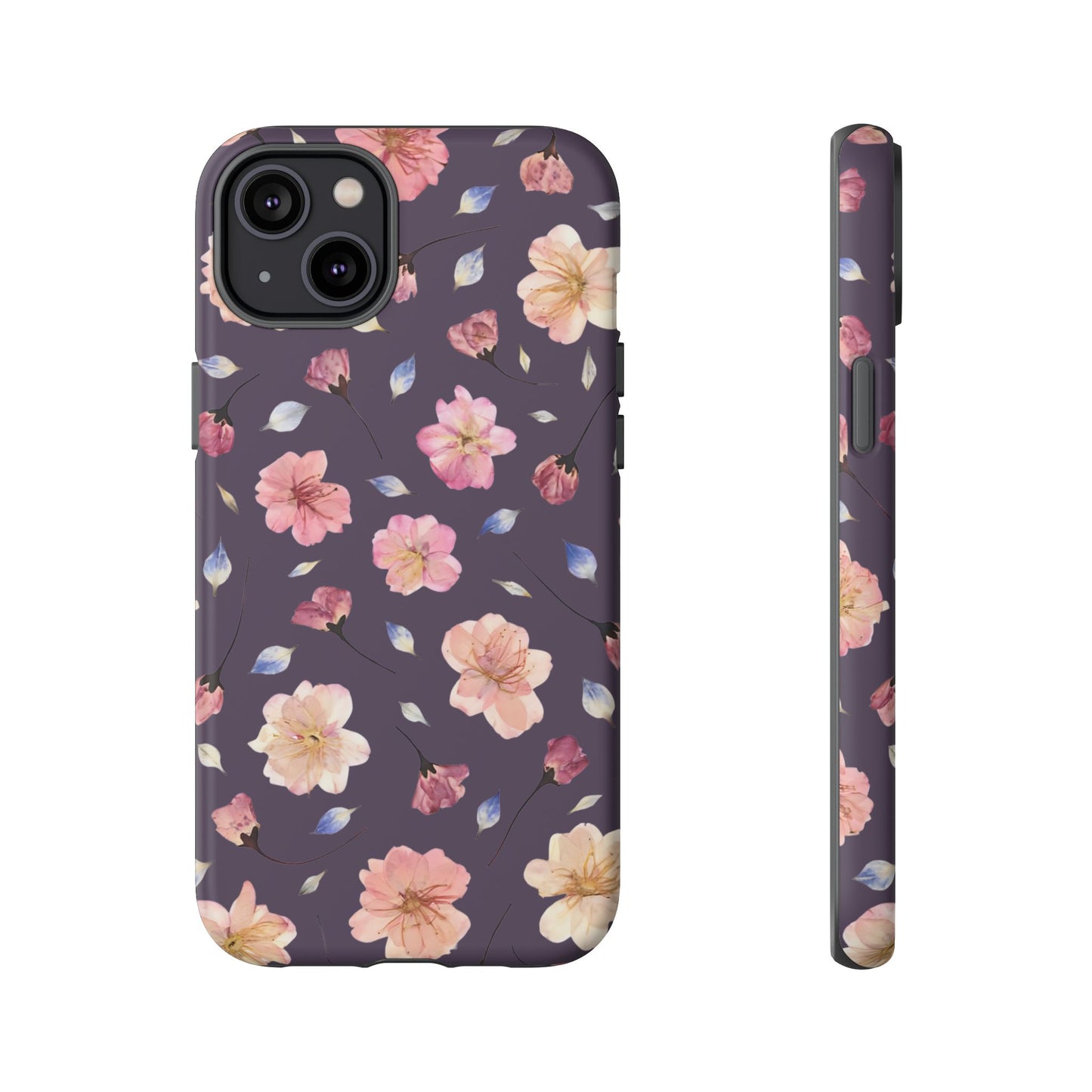 Coque Téléphone Samsung, iPhone & Google Pixel Renforcée Mate – Design Floral Fleurs de Cerisier sur Fond Couleur Prune | Protection Antichoc | Idée Cadeau Femme