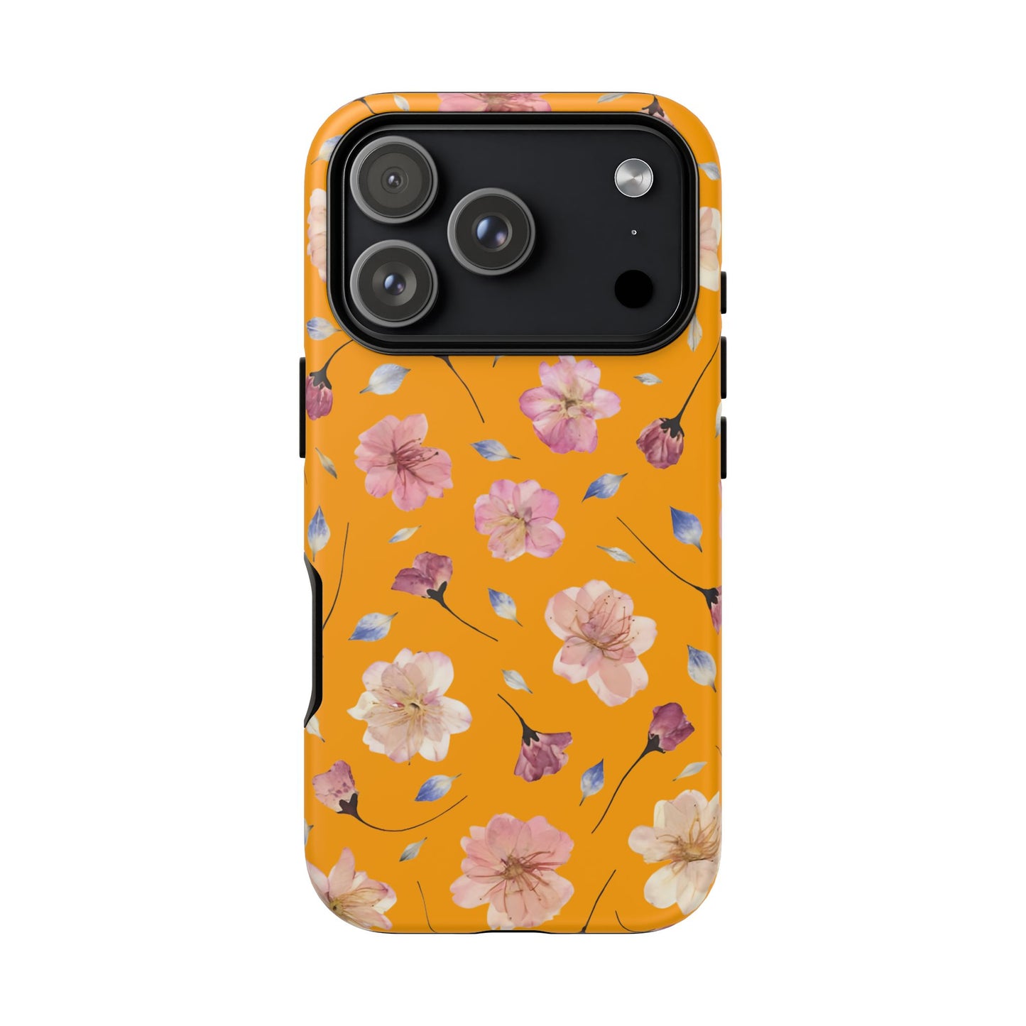 Coque Téléphone Samsung, iPhone & Google Pixel Renforcée Mate – Design Floral Fleurs de Cerisier sur Fond Couleur Curcuma| Protection Antichoc | Idée Cadeau Femme