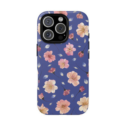 Coque Téléphone Samsung, iPhone & Google Pixel Renforcée Mate – Design Floral Fleurs de Cerisier sur Fond Bleu Encre | Protection Antichoc | Idée Cadeau Pour Elle