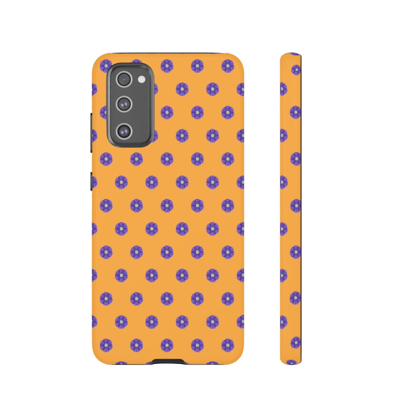 Coque Téléphone Samsung, iPhone & Google Pixel Renforcée Mate – Design Botanique Epuré Fleurs de Primevère sur Fond Ambre | Protection Antichoc | Idée Cadeau Femme