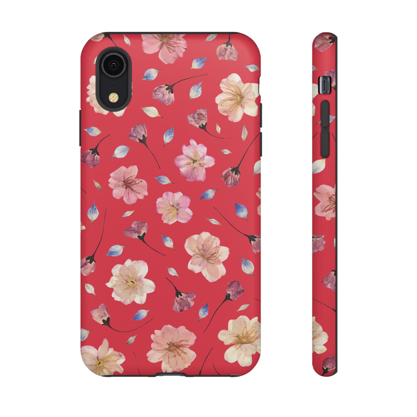 Coque Téléphone Samsung, iPhone & Google Pixel Renforcée Mate – Design Floral Fleurs de Cerisier sur Fond Rouge Féminin | Protection Antichoc | Idée Cadeau Femme