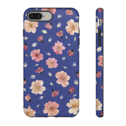 Coque Téléphone Samsung, iPhone & Google Pixel Renforcée Mate – Design Floral Fleurs de Cerisier sur Fond Bleu Encre | Protection Antichoc | Idée Cadeau Pour Elle