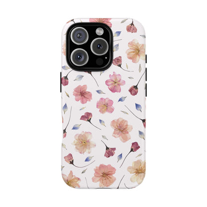 Coque Téléphone Samsung, iPhone & Google Pixel Renforcée Mate – Design Floral Fleurs de Cerisier sur Fond Blanc Poudré | Protection Antichoc | Idée Cadeau Femme