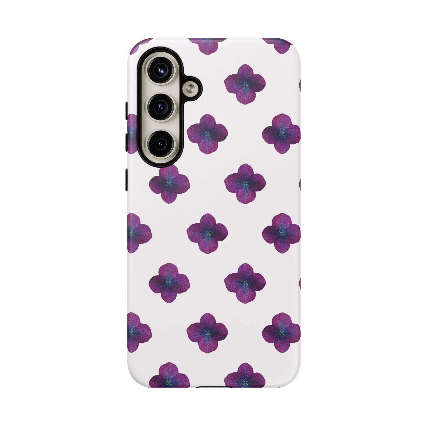 Coque Téléphone Samsung, iPhone & Google Pixel Renforcée Mate – Design Floral Epuré Fleurs de Hortensia sur Fond Blanc Perlé | Protection Antichoc | Idée Cadeau Anniversaire