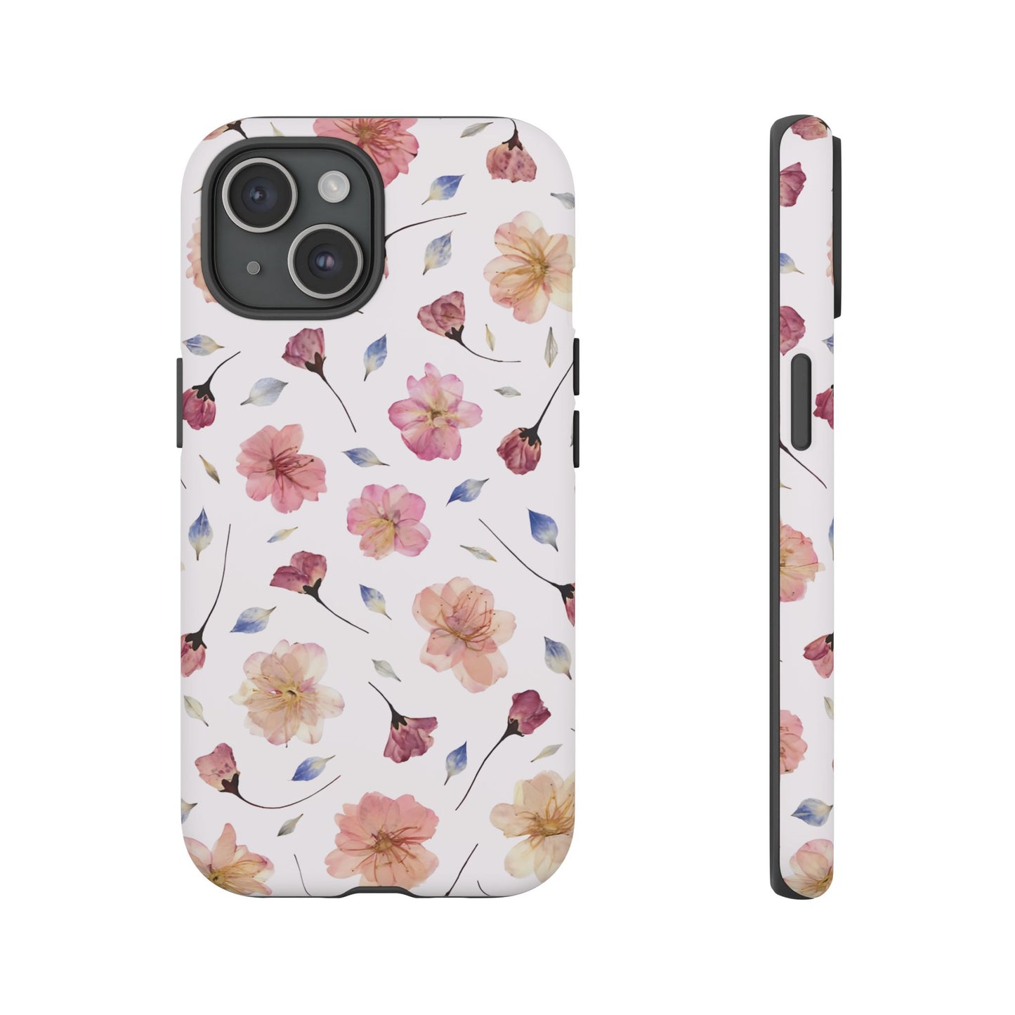 Coque Téléphone Samsung, iPhone & Google Pixel Renforcée Mate – Design Floral Fleurs de Cerisier sur Fond Blanc Poudré | Protection Antichoc | Idée Cadeau Femme