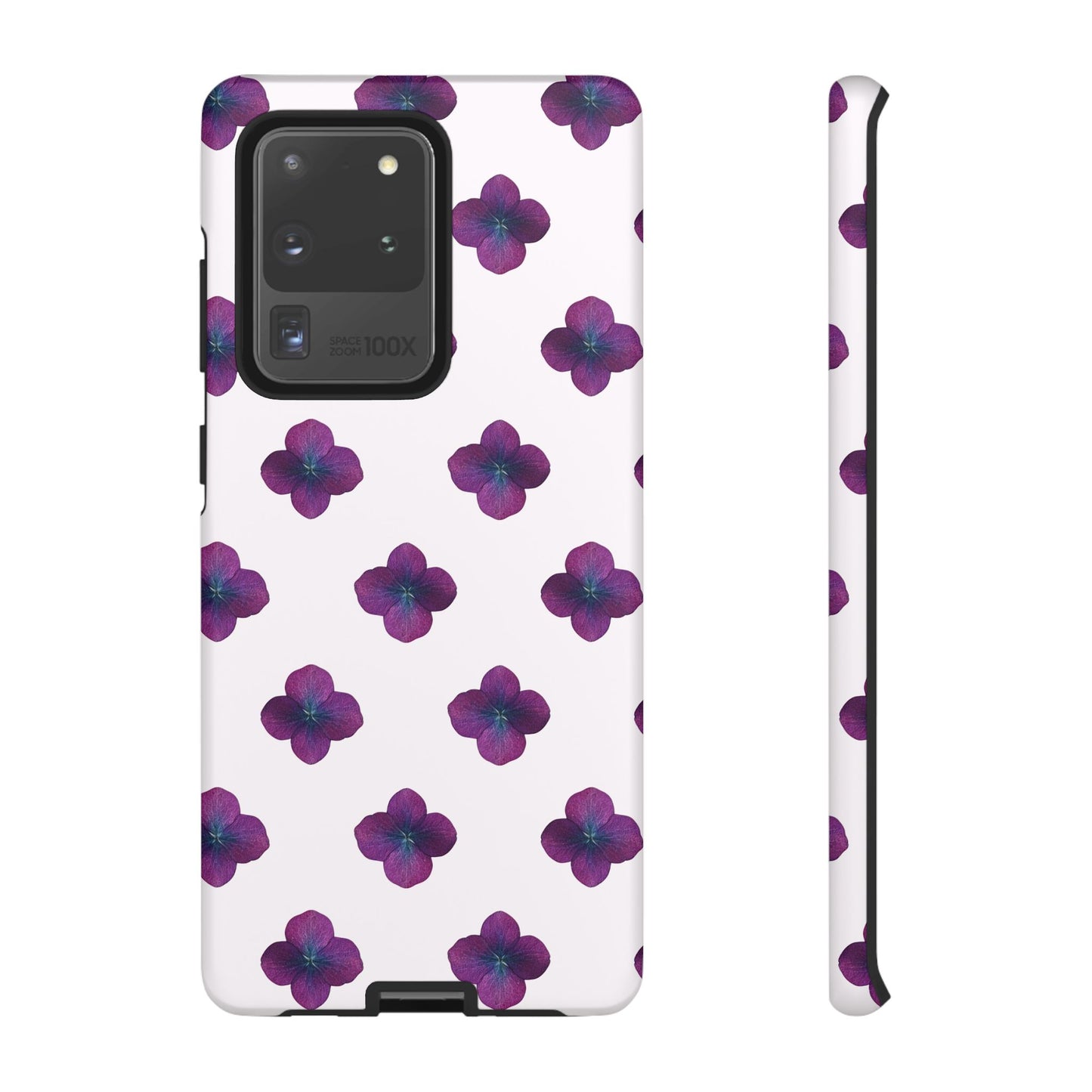 Coque Téléphone Samsung, iPhone & Google Pixel Renforcée Mate – Design Floral Epuré Fleurs de Hortensia sur Fond Blanc Perlé | Protection Antichoc | Idée Cadeau Anniversaire
