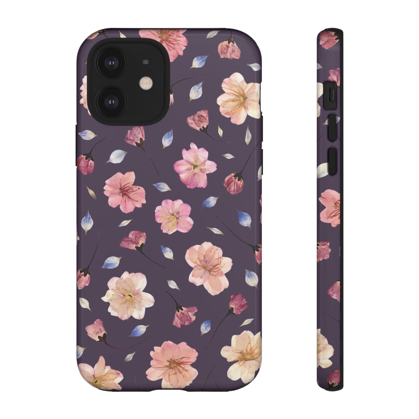 Coque Téléphone Samsung, iPhone & Google Pixel Renforcée Mate – Design Floral Fleurs de Cerisier sur Fond Couleur Prune | Protection Antichoc | Idée Cadeau Femme
