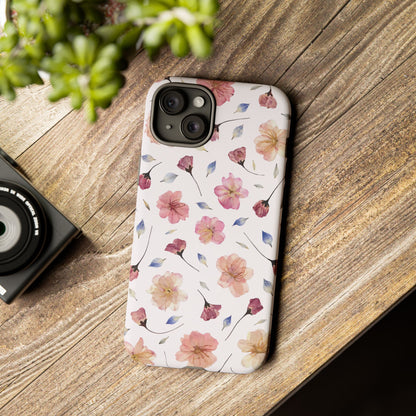 Coque Téléphone Samsung, iPhone & Google Pixel Renforcée Mate – Design Floral Fleurs de Cerisier sur Fond Blanc Poudré | Protection Antichoc | Idée Cadeau Femme