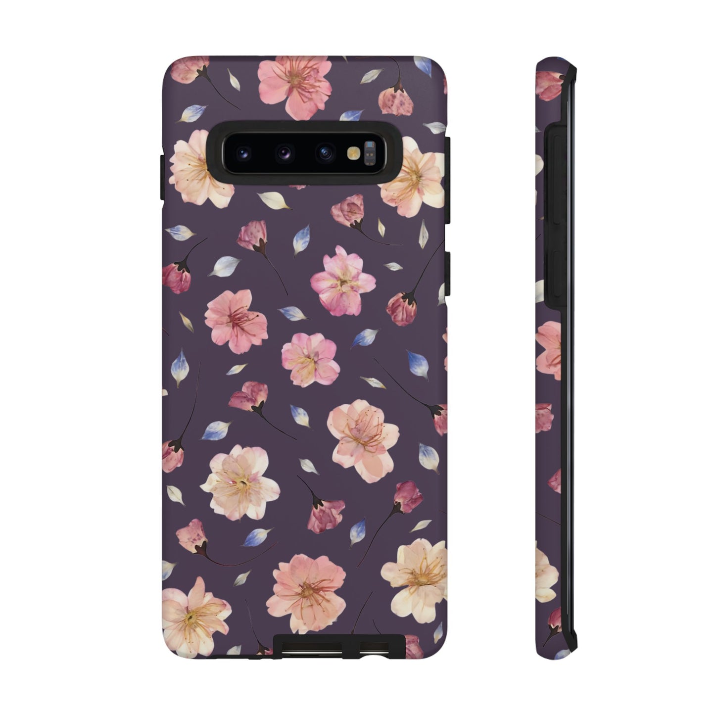 Coque Téléphone Samsung, iPhone & Google Pixel Renforcée Mate – Design Floral Fleurs de Cerisier sur Fond Couleur Prune | Protection Antichoc | Idée Cadeau Femme