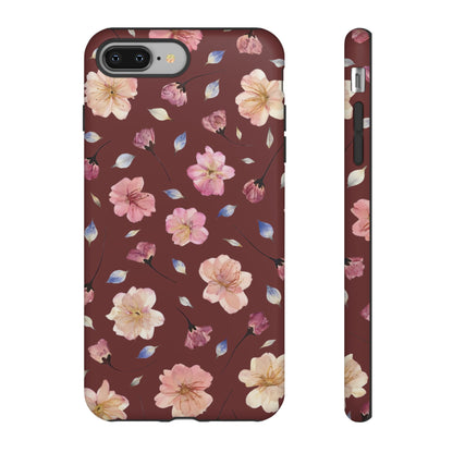 Coque Téléphone Samsung, iPhone & Google Pixel Renforcée Mate – Design Floral Fleurs de Cerisier sur Fond Bordeaux | Protection Antichoc | Idée Cadeau Pour Elle