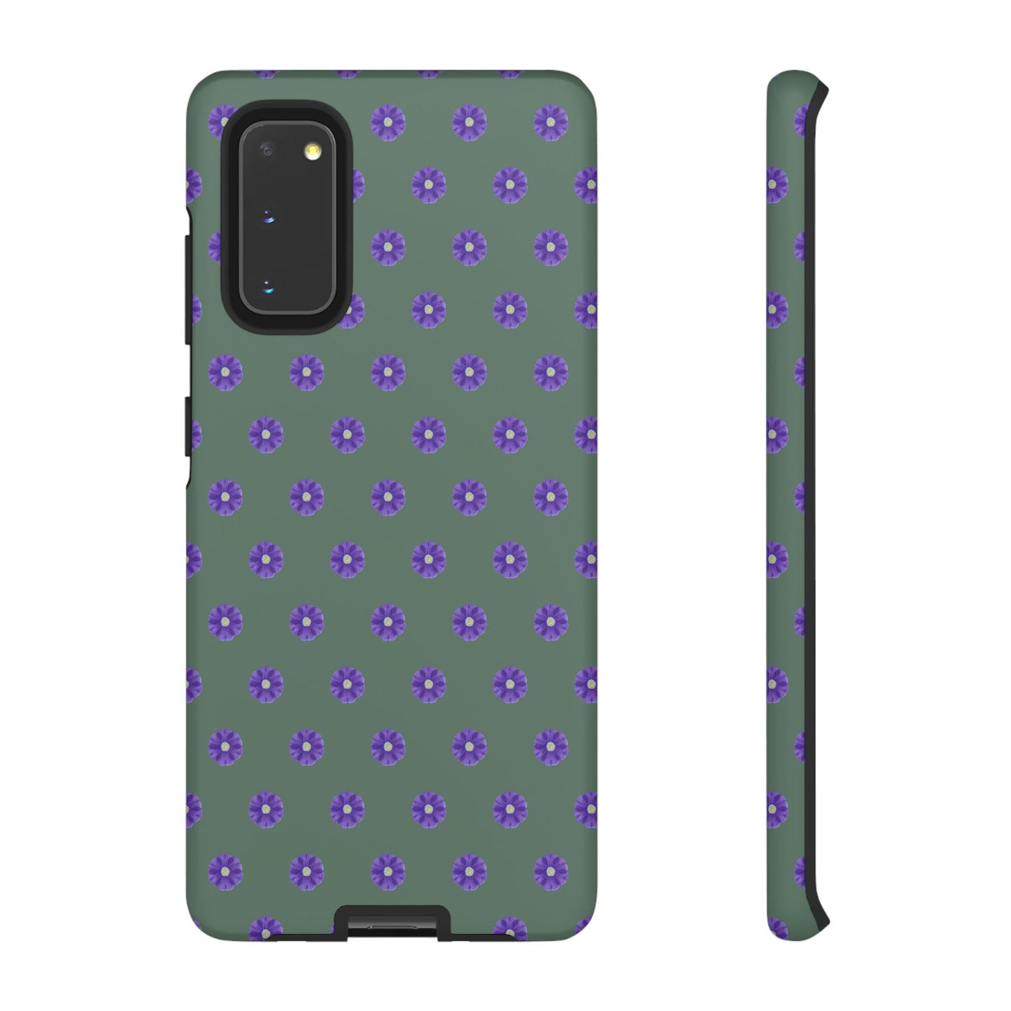 Coque Téléphone Samsung, iPhone & Google Pixel Renforcée Mate – Design Floral Epuré Fleurs de Primevère sur Fond Vert Minéral | Protection Antichoc | Idée Cadeau Femme