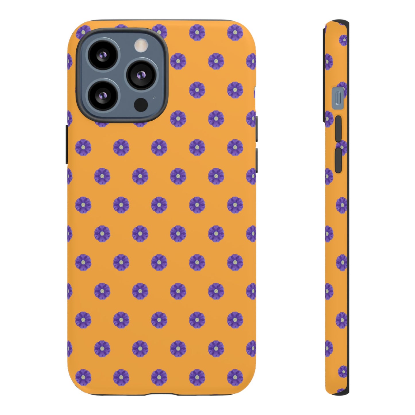 Coque Téléphone Samsung, iPhone & Google Pixel Renforcée Mate – Design Botanique Epuré Fleurs de Primevère sur Fond Ambre | Protection Antichoc | Idée Cadeau Femme