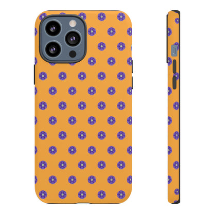 Coque Téléphone Samsung, iPhone & Google Pixel Renforcée Mate – Design Botanique Epuré Fleurs de Primevère sur Fond Ambre | Protection Antichoc | Idée Cadeau Femme