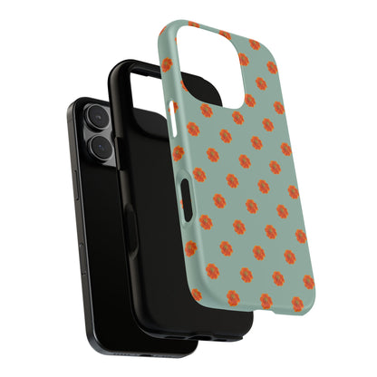 Coque Téléphone Samsung, iPhone & Google Pixel Renforcée Mate – Design Floral Epuré Fleurs de Cosmos Orange sur Fond Vert Eucalyptus | Protection Antichoc | Idée Cadeau Femme