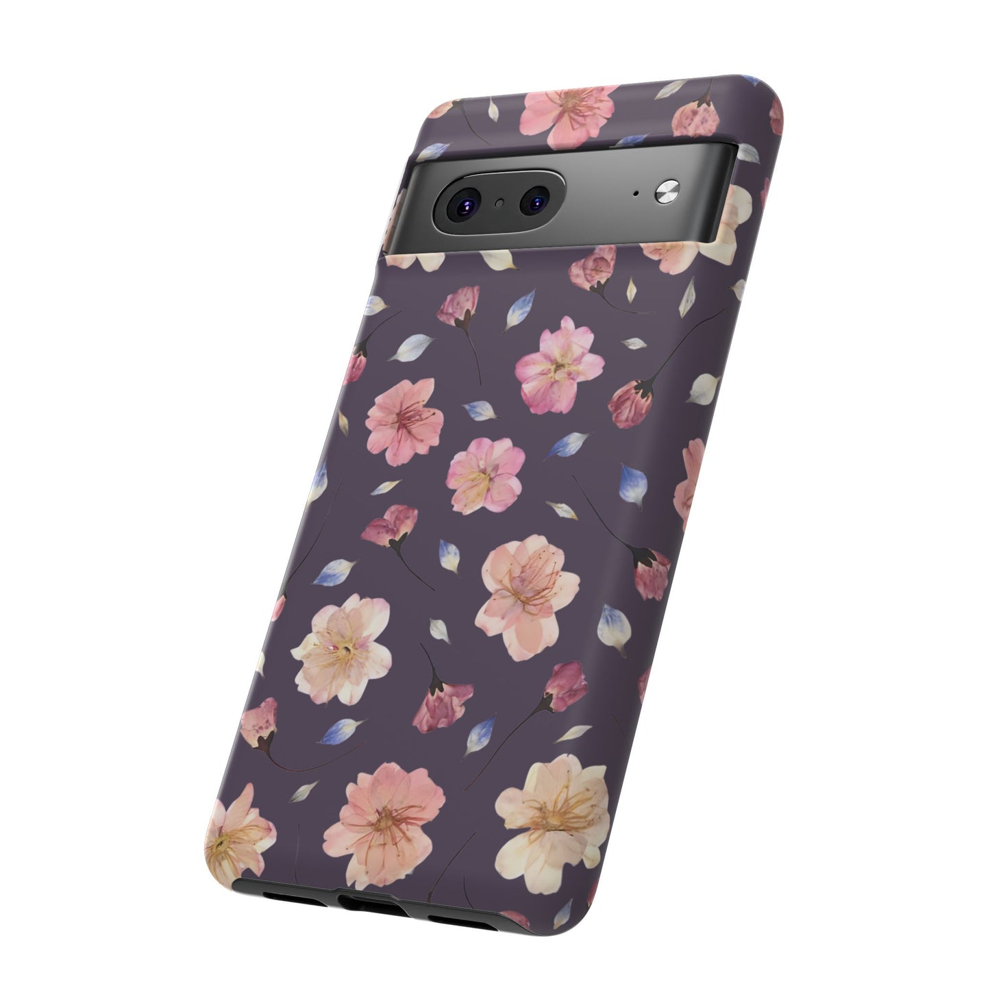 Coque Téléphone Samsung, iPhone & Google Pixel Renforcée Mate – Design Floral Fleurs de Cerisier sur Fond Couleur Prune | Protection Antichoc | Idée Cadeau Femme