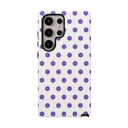 Coque Téléphone Samsung, iPhone & Google Pixel Renforcée Mate – Design Botanique Epuré Fleurs de Primevère sur Fond Blanc Perlé | Protection Antichoc | Idée Cadeau Femme