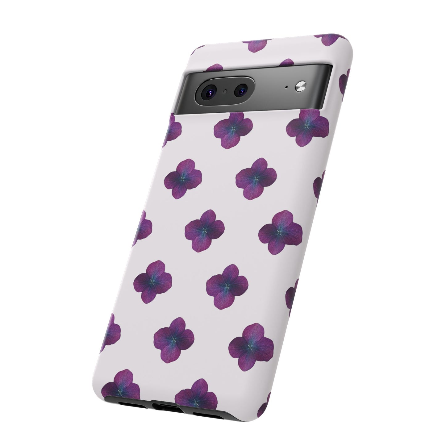 Coque Téléphone Samsung, iPhone & Google Pixel Renforcée Mate – Design Floral Epuré Fleurs de Hortensia sur Fond Blanc Perlé | Protection Antichoc | Idée Cadeau Anniversaire