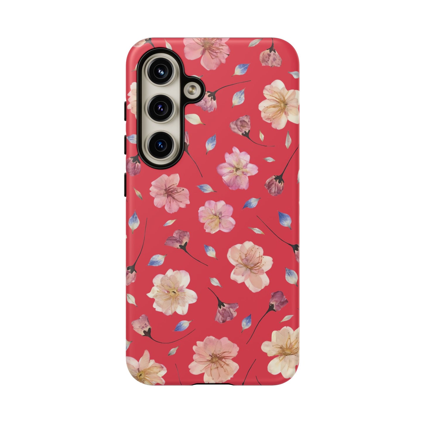 Coque Téléphone Samsung, iPhone & Google Pixel Renforcée Mate – Design Floral Fleurs de Cerisier sur Fond Rouge Féminin | Protection Antichoc | Idée Cadeau Femme