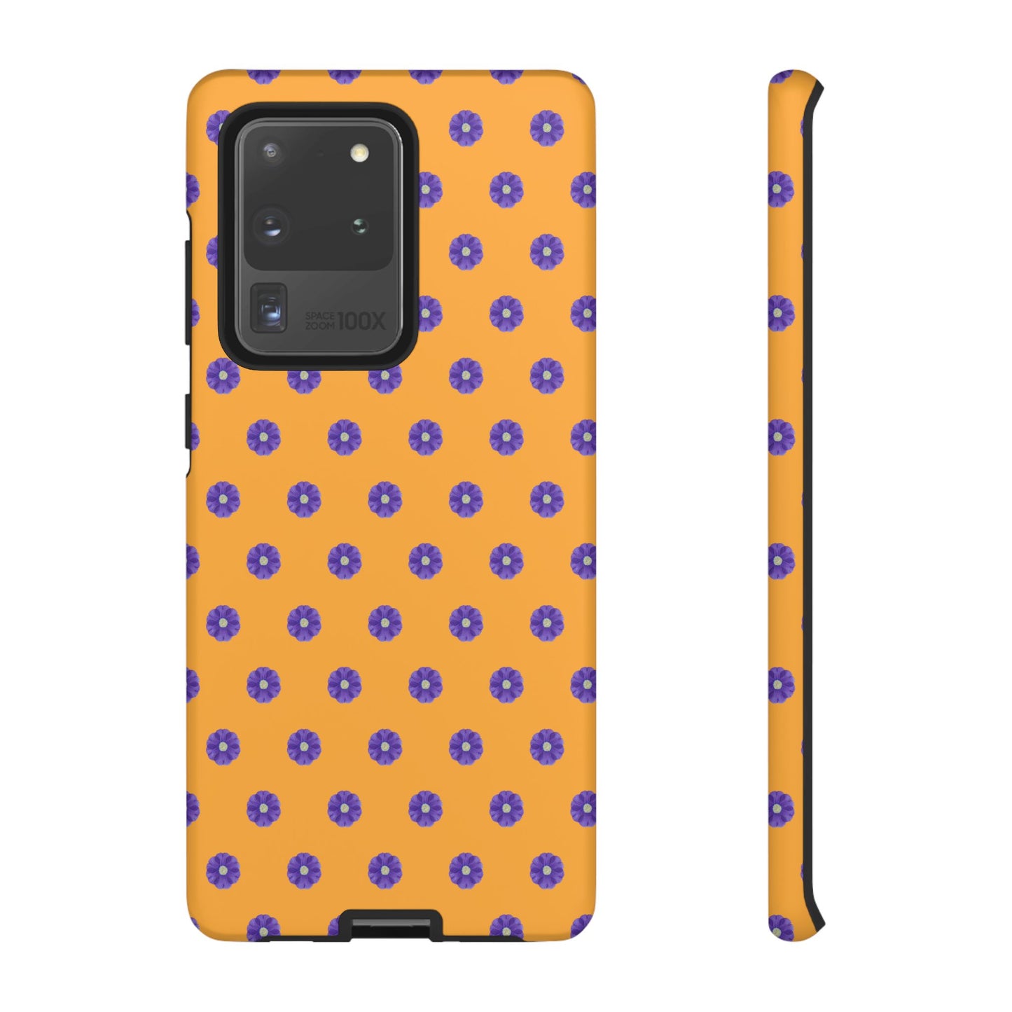 Coque Téléphone Samsung, iPhone & Google Pixel Renforcée Mate – Design Botanique Epuré Fleurs de Primevère sur Fond Ambre | Protection Antichoc | Idée Cadeau Femme