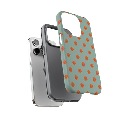 Coque Téléphone Samsung, iPhone & Google Pixel Renforcée Mate – Design Floral Epuré Fleurs de Cosmos Orange sur Fond Vert Eucalyptus | Protection Antichoc | Idée Cadeau Femme