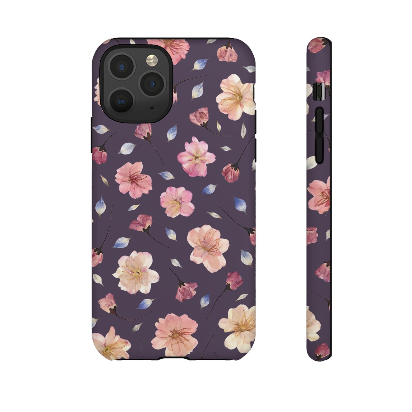Coque Téléphone Samsung, iPhone & Google Pixel Renforcée Mate – Design Floral Fleurs de Cerisier sur Fond Couleur Prune | Protection Antichoc | Idée Cadeau Femme