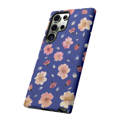 Coque Téléphone Samsung, iPhone & Google Pixel Renforcée Mate – Design Floral Fleurs de Cerisier sur Fond Bleu Encre | Protection Antichoc | Idée Cadeau Pour Elle