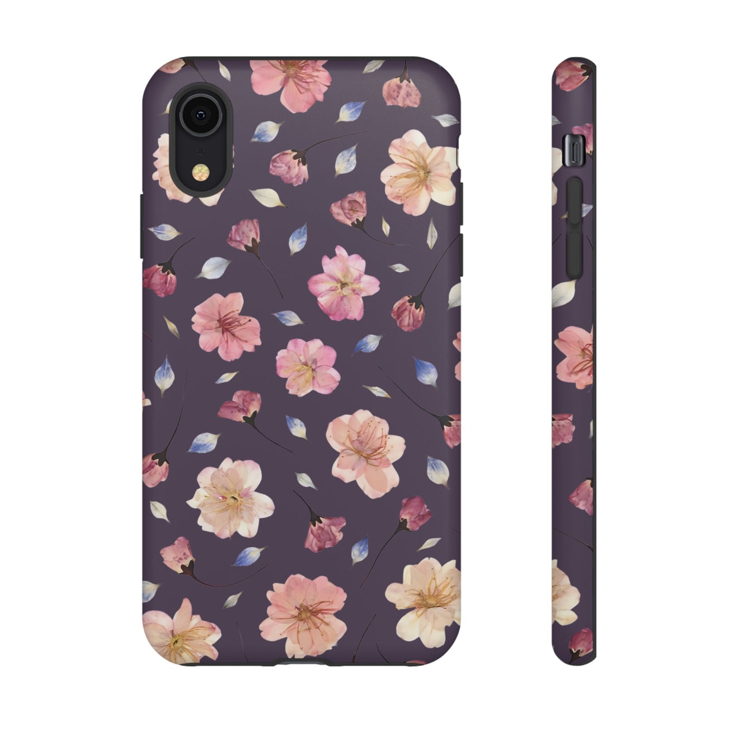 Coque Téléphone Samsung, iPhone & Google Pixel Renforcée Mate – Design Floral Fleurs de Cerisier sur Fond Couleur Prune | Protection Antichoc | Idée Cadeau Femme