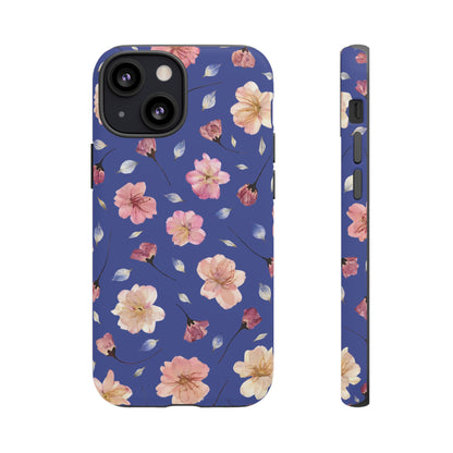 Coque Téléphone Samsung, iPhone & Google Pixel Renforcée Mate – Design Floral Fleurs de Cerisier sur Fond Bleu Encre | Protection Antichoc | Idée Cadeau Pour Elle