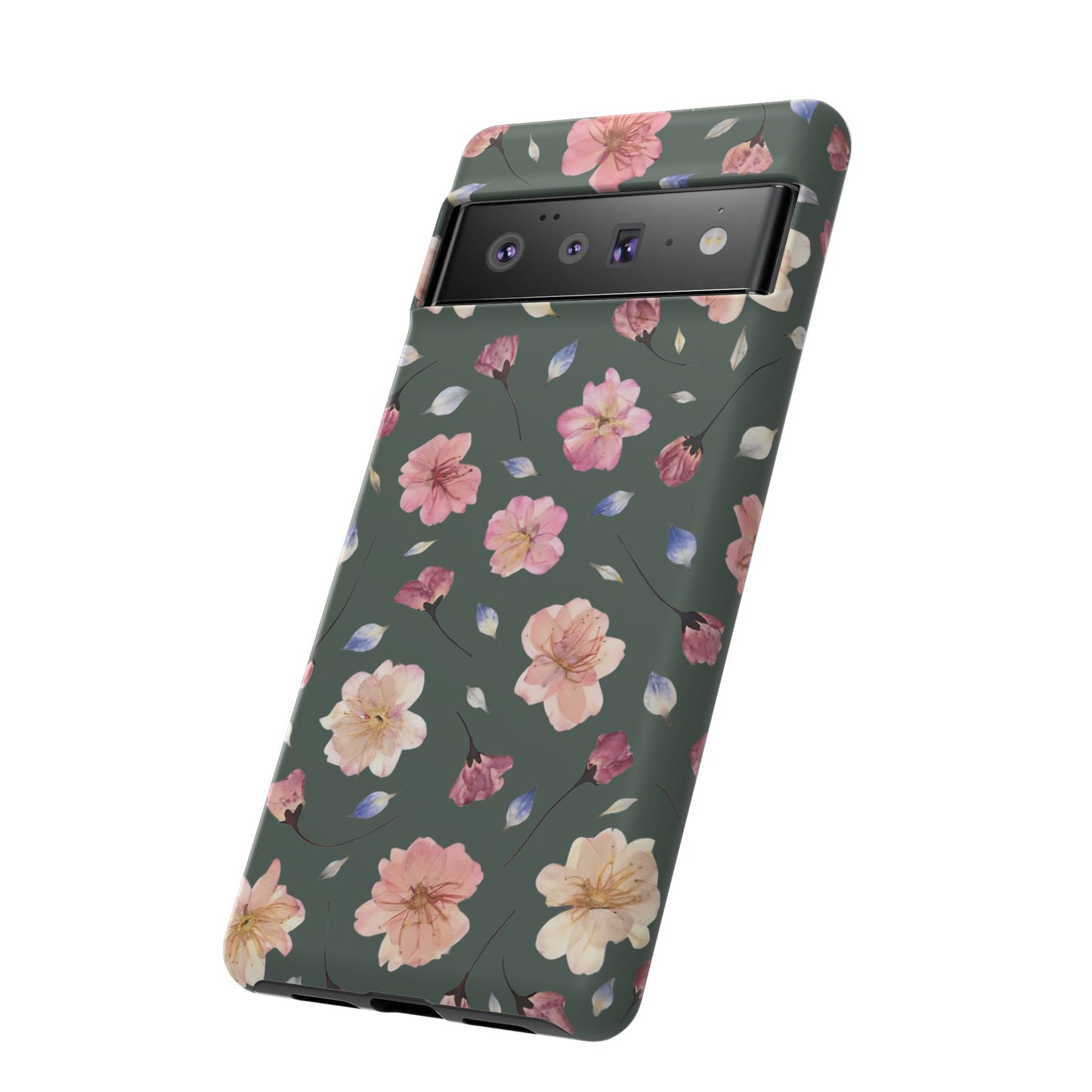 Coque Téléphone Samsung, iPhone & Google Pixel Renforcée Mate – Design Floral Fleurs de Cerisier sur Fond Verte Minéral | Protection Antichoc | Idée Cadeau Femme