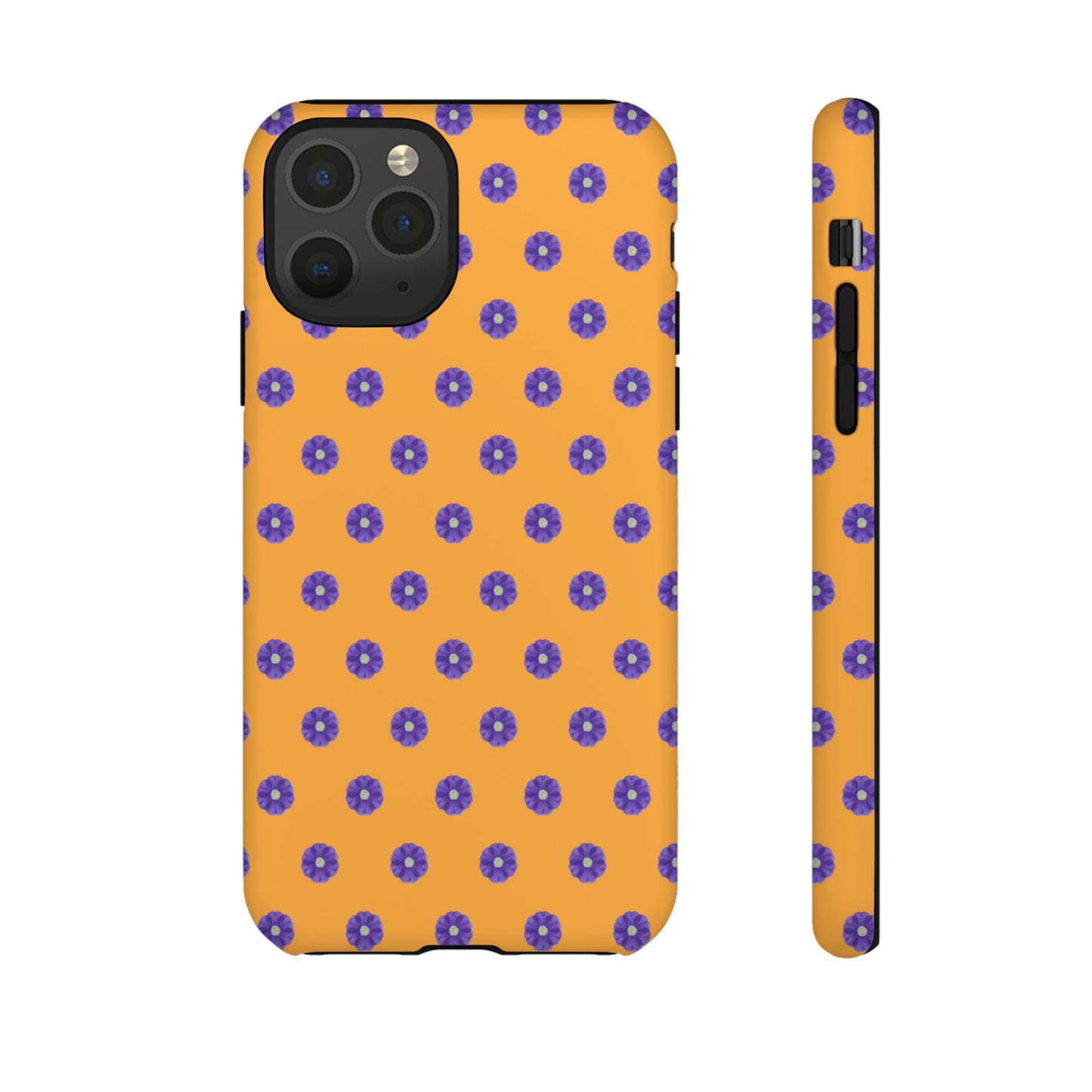 Coque Téléphone Samsung, iPhone & Google Pixel Renforcée Mate – Design Botanique Epuré Fleurs de Primevère sur Fond Ambre | Protection Antichoc | Idée Cadeau Femme