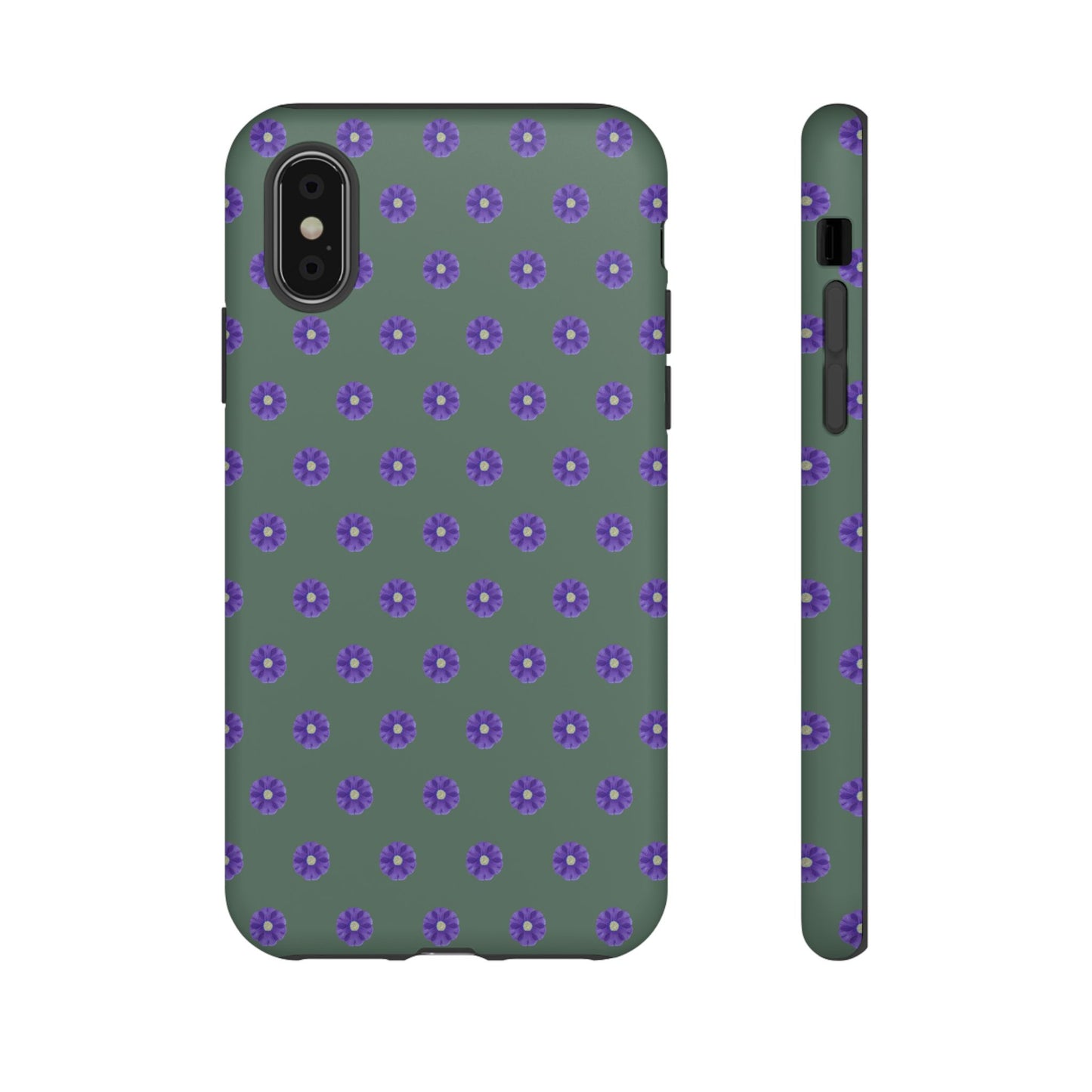 Coque Téléphone Samsung, iPhone & Google Pixel Renforcée Mate – Design Floral Epuré Fleurs de Primevère sur Fond Vert Minéral | Protection Antichoc | Idée Cadeau Femme