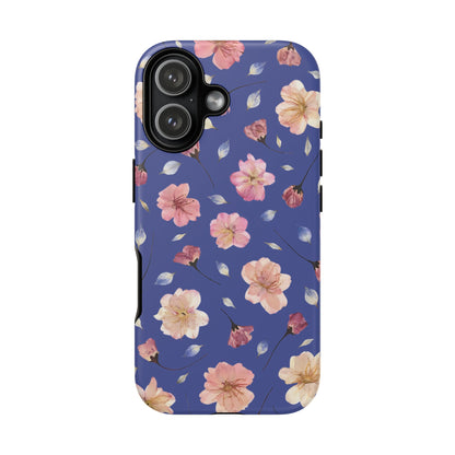 Coque Téléphone Samsung, iPhone & Google Pixel Renforcée Mate – Design Floral Fleurs de Cerisier sur Fond Bleu Encre | Protection Antichoc | Idée Cadeau Pour Elle