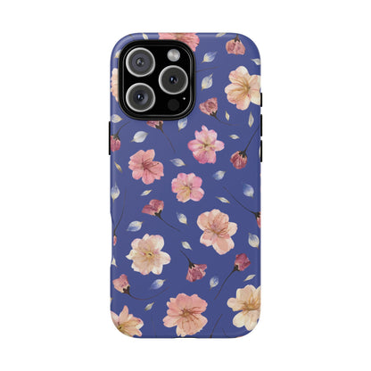 Coque Téléphone Samsung, iPhone & Google Pixel Renforcée Mate – Design Floral Fleurs de Cerisier sur Fond Bleu Encre | Protection Antichoc | Idée Cadeau Pour Elle