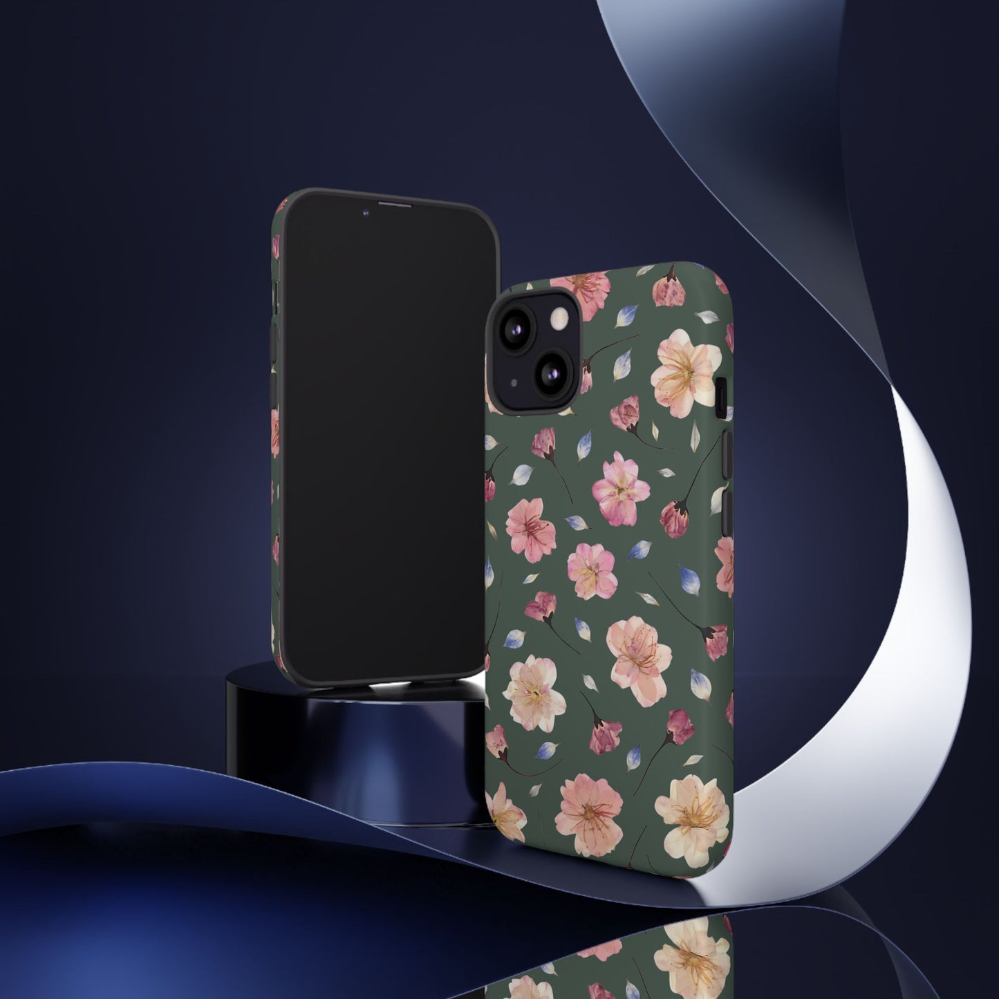 Coque Téléphone Samsung, iPhone & Google Pixel Renforcée Mate – Design Floral Fleurs de Cerisier sur Fond Verte Minéral | Protection Antichoc | Idée Cadeau Femme