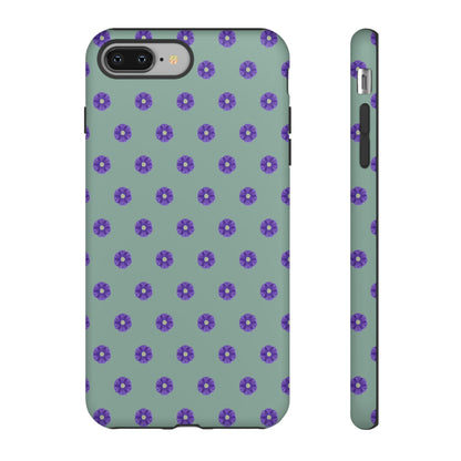 Coque Téléphone Samsung, iPhone & Google Pixel Renforcée Mate – Design Floral Epuré Fleurs de Primevère sur Fond Vert Eucalyptus | Protection Antichoc | Idée Cadeau Anniverssaire
