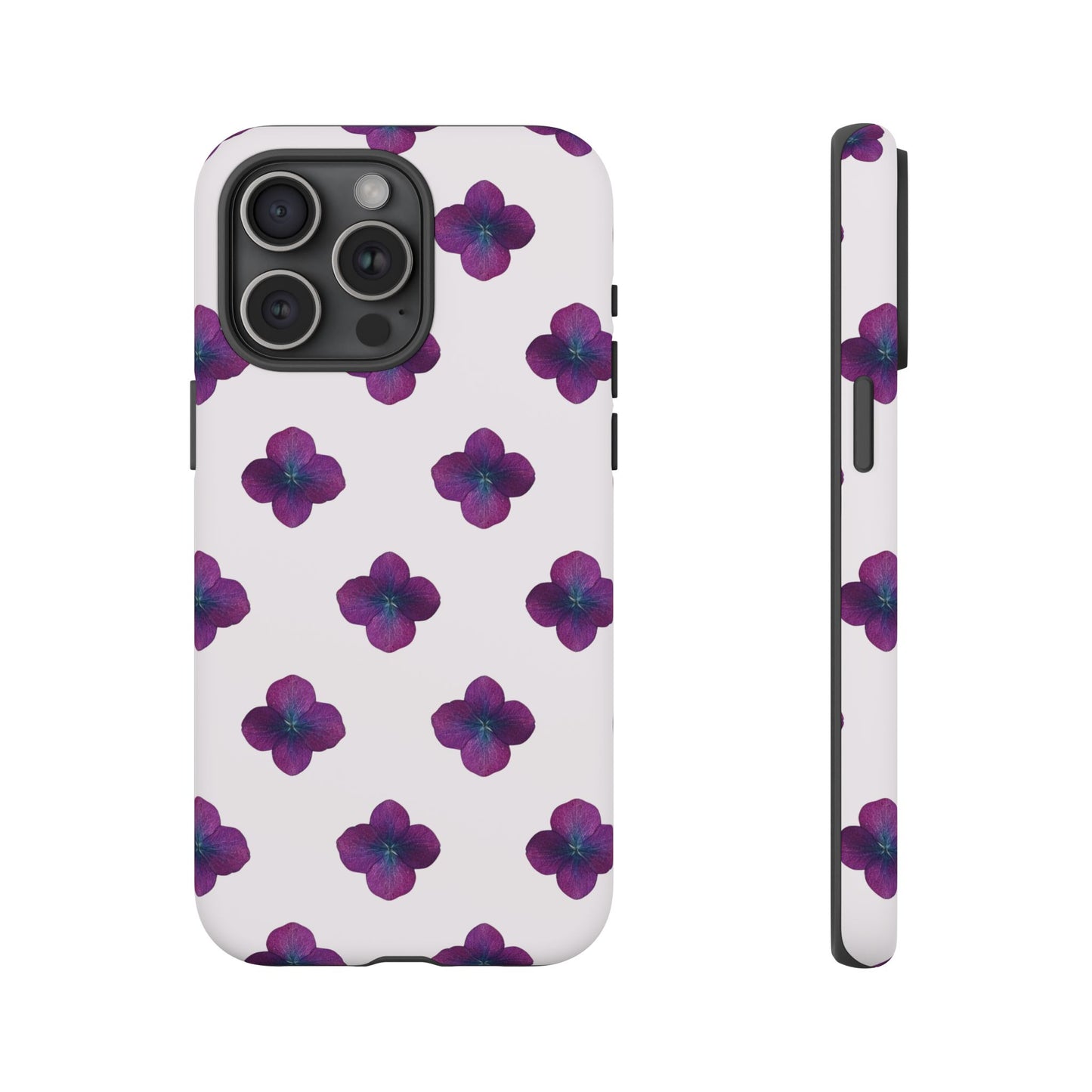 Coque Téléphone Samsung, iPhone & Google Pixel Renforcée Mate – Design Floral Epuré Fleurs de Hortensia sur Fond Blanc Perlé | Protection Antichoc | Idée Cadeau Anniversaire
