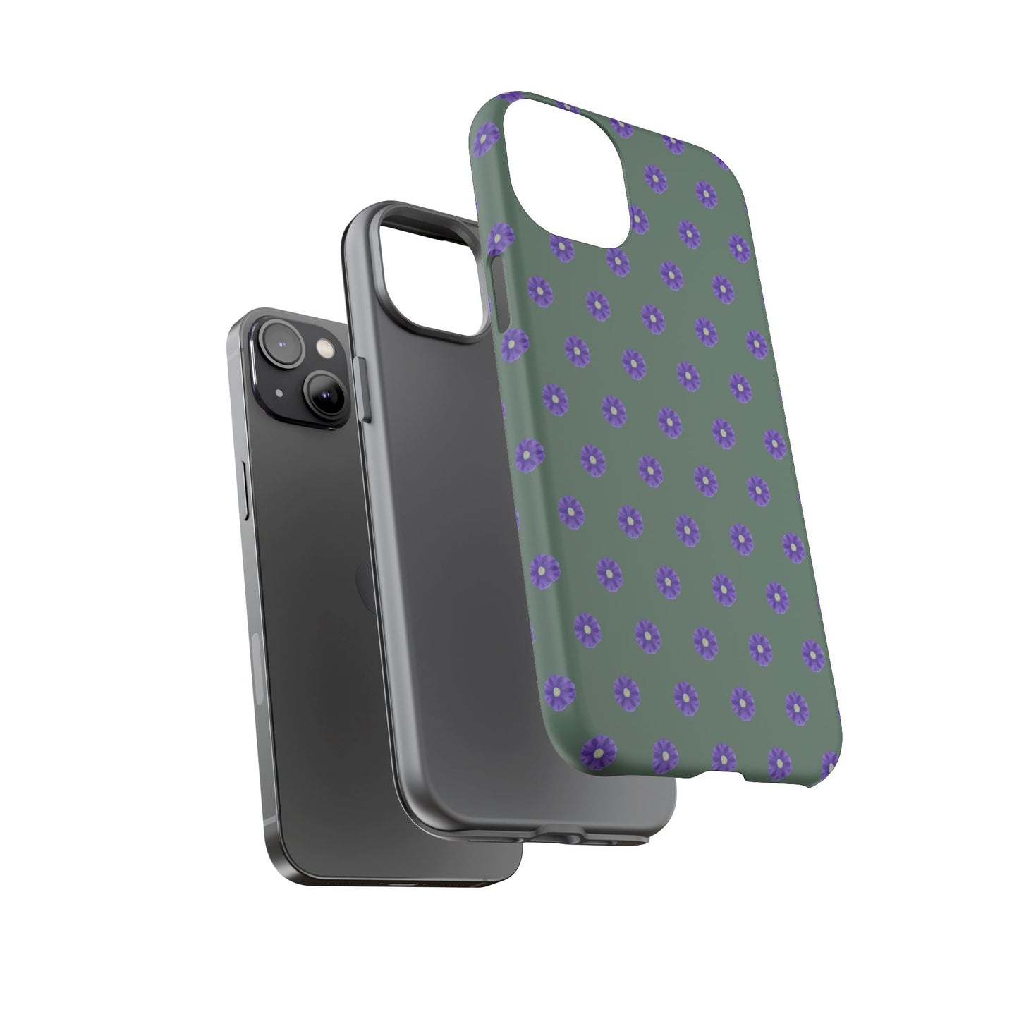 Coque Téléphone Samsung, iPhone & Google Pixel Renforcée Mate – Design Floral Epuré Fleurs de Primevère sur Fond Vert Minéral | Protection Antichoc | Idée Cadeau Femme