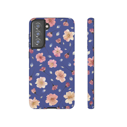 Coque Téléphone Samsung, iPhone & Google Pixel Renforcée Mate – Design Floral Fleurs de Cerisier sur Fond Bleu Encre | Protection Antichoc | Idée Cadeau Pour Elle