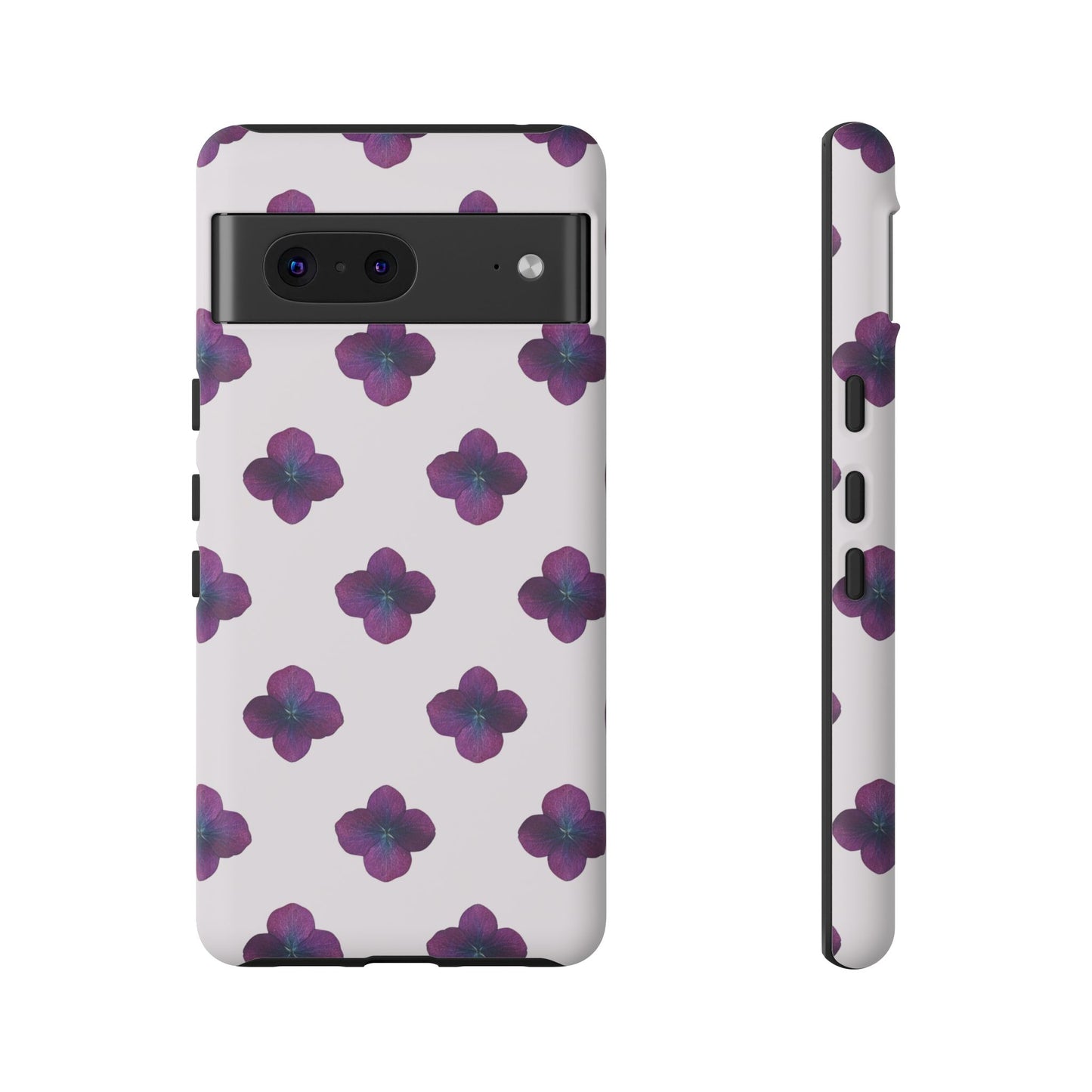 Coque Téléphone Samsung, iPhone & Google Pixel Renforcée Mate – Design Floral Epuré Fleurs de Hortensia sur Fond Blanc Perlé | Protection Antichoc | Idée Cadeau Anniversaire