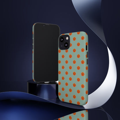 Coque Téléphone Samsung, iPhone & Google Pixel Renforcée Mate – Design Floral Epuré Fleurs de Cosmos Orange sur Fond Vert Eucalyptus | Protection Antichoc | Idée Cadeau Femme