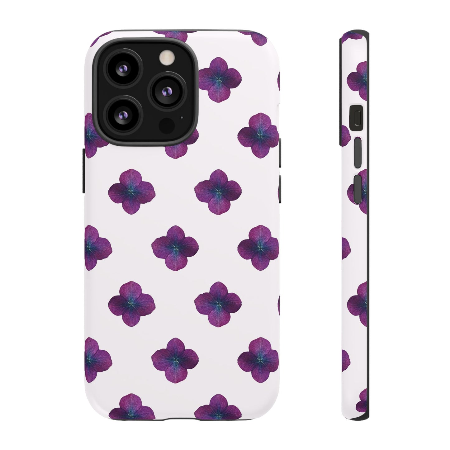 Coque Téléphone Samsung, iPhone & Google Pixel Renforcée Mate – Design Floral Epuré Fleurs de Hortensia sur Fond Blanc Perlé | Protection Antichoc | Idée Cadeau Anniversaire