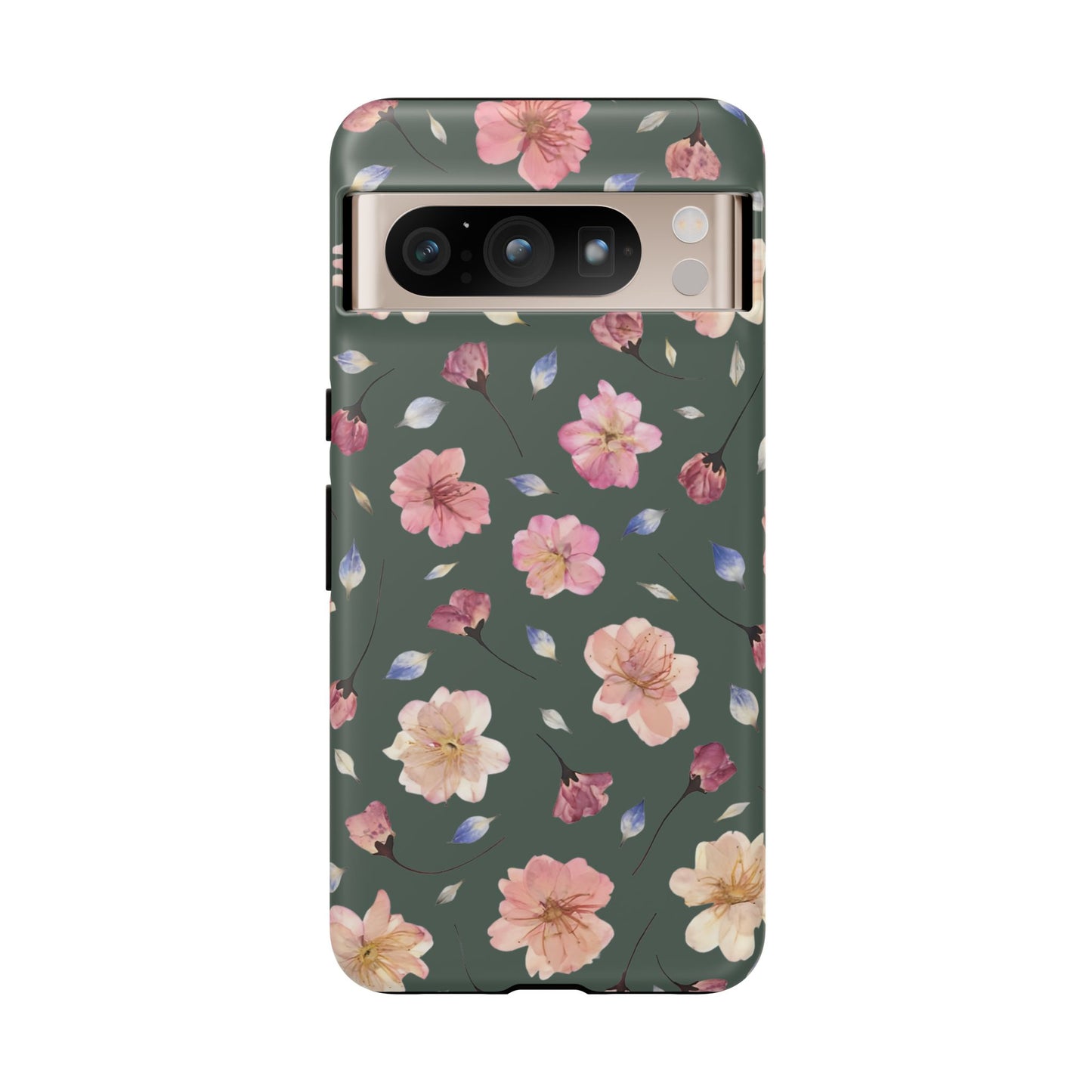 Coque Téléphone Samsung, iPhone & Google Pixel Renforcée Mate – Design Floral Fleurs de Cerisier sur Fond Verte Minéral | Protection Antichoc | Idée Cadeau Femme