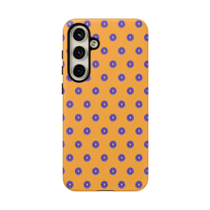 Coque Téléphone Samsung, iPhone & Google Pixel Renforcée Mate – Design Botanique Epuré Fleurs de Primevère sur Fond Ambre | Protection Antichoc | Idée Cadeau Femme