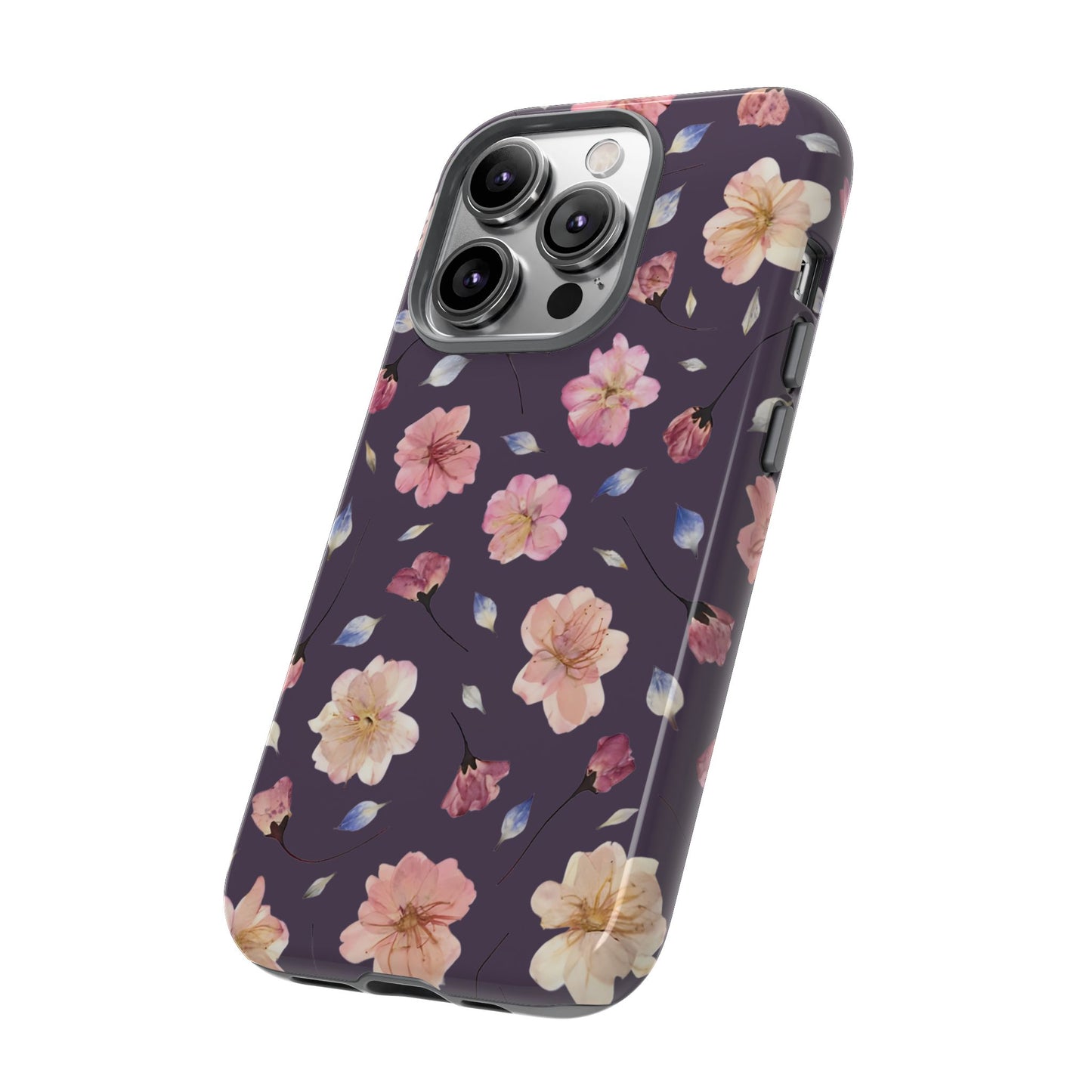 Coque Téléphone Samsung, iPhone & Google Pixel Renforcée Mate – Design Floral Fleurs de Cerisier sur Fond Couleur Prune | Protection Antichoc | Idée Cadeau Femme