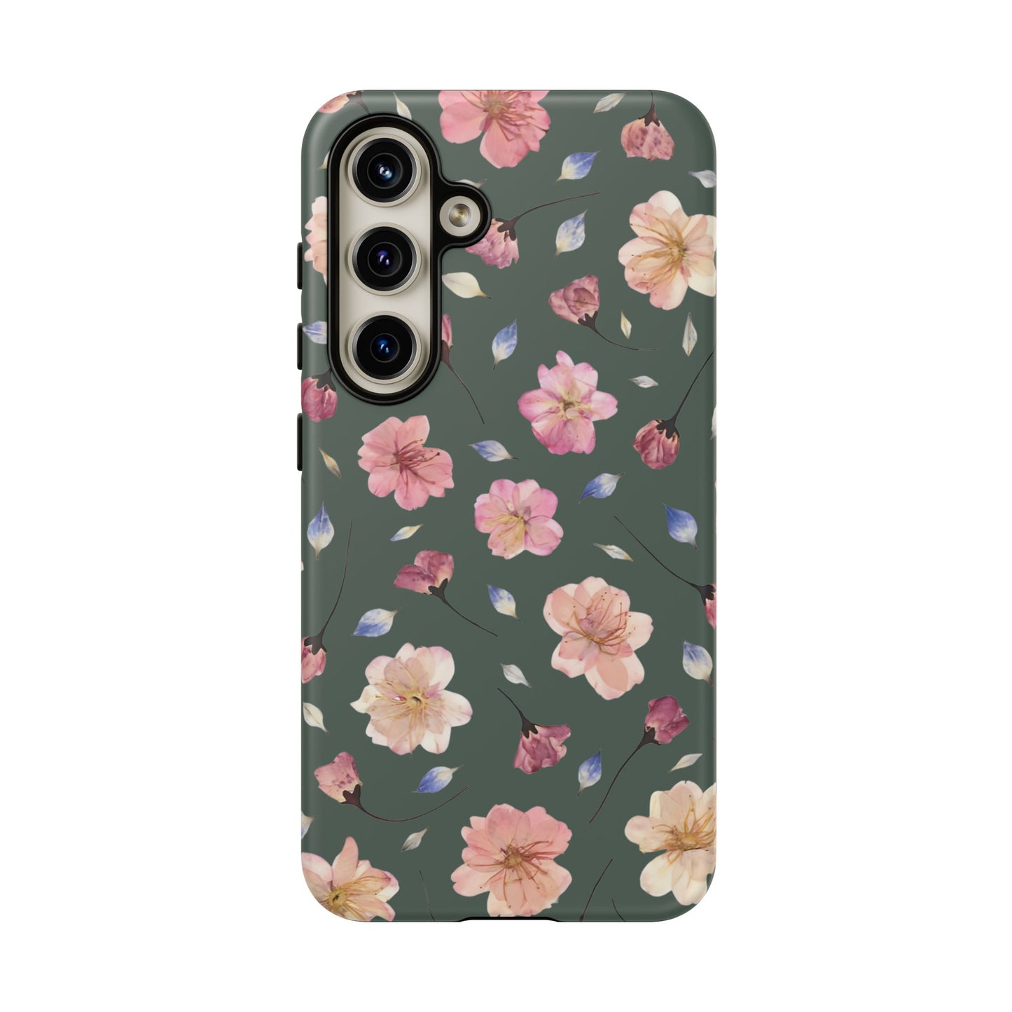 Coque Téléphone Samsung, iPhone & Google Pixel Renforcée Mate – Design Floral Fleurs de Cerisier sur Fond Verte Minéral | Protection Antichoc | Idée Cadeau Femme