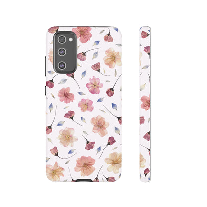 Coque Téléphone Samsung, iPhone & Google Pixel Renforcée Mate – Design Floral Fleurs de Cerisier sur Fond Blanc Poudré | Protection Antichoc | Idée Cadeau Femme