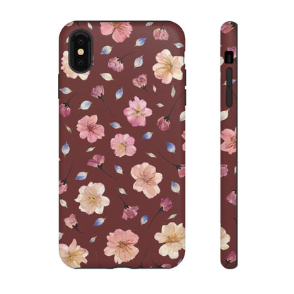 Coque Téléphone Samsung, iPhone & Google Pixel Renforcée Mate – Design Floral Fleurs de Cerisier sur Fond Bordeaux | Protection Antichoc | Idée Cadeau Pour Elle