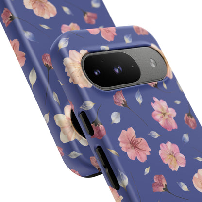 Coque Téléphone Samsung, iPhone & Google Pixel Renforcée Mate – Design Floral Fleurs de Cerisier sur Fond Bleu Encre | Protection Antichoc | Idée Cadeau Pour Elle