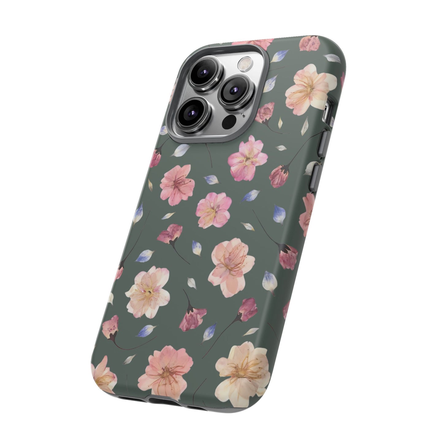 Coque Téléphone Samsung, iPhone & Google Pixel Renforcée Mate – Design Floral Fleurs de Cerisier sur Fond Verte Minéral | Protection Antichoc | Idée Cadeau Femme